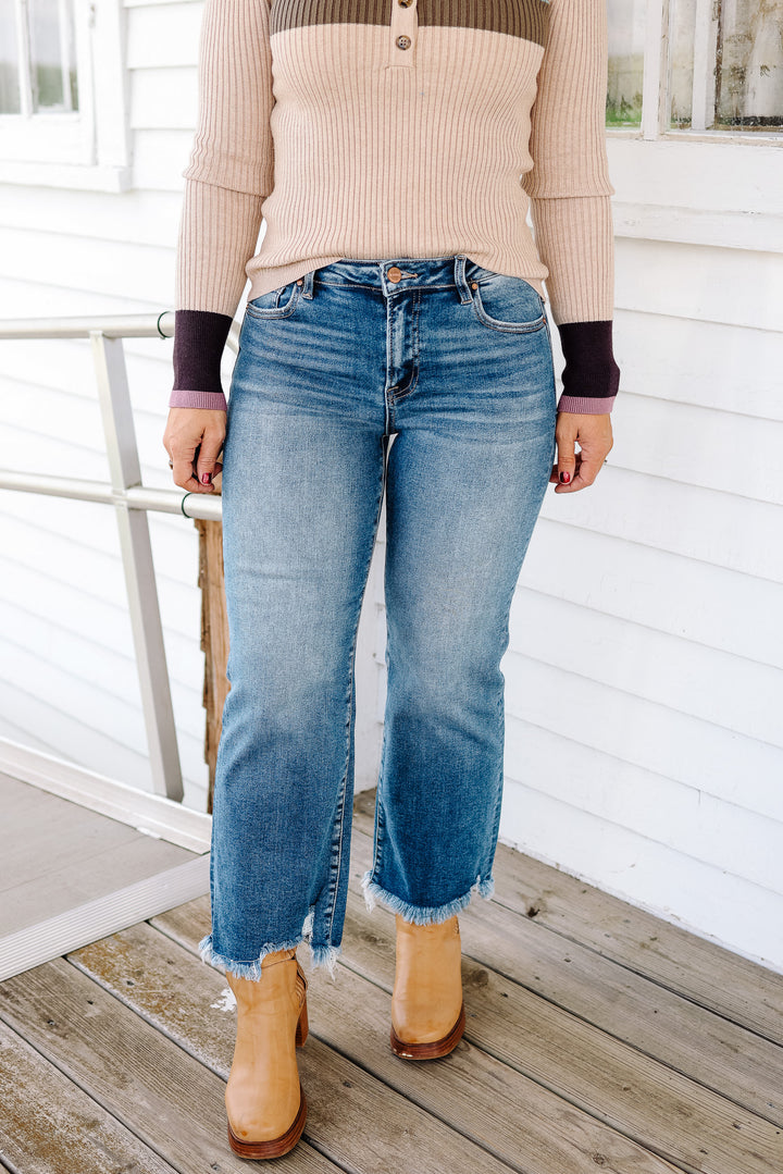 RISEN: Max Mid Rise Crop Straight Jeans