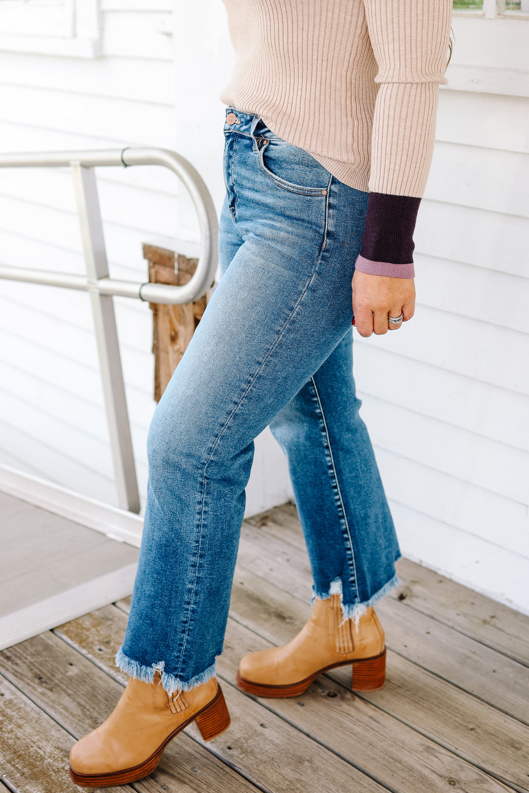 RISEN: Max Mid Rise Crop Straight Jeans