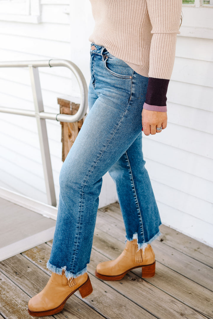 RISEN: Max Mid Rise Crop Straight Jeans