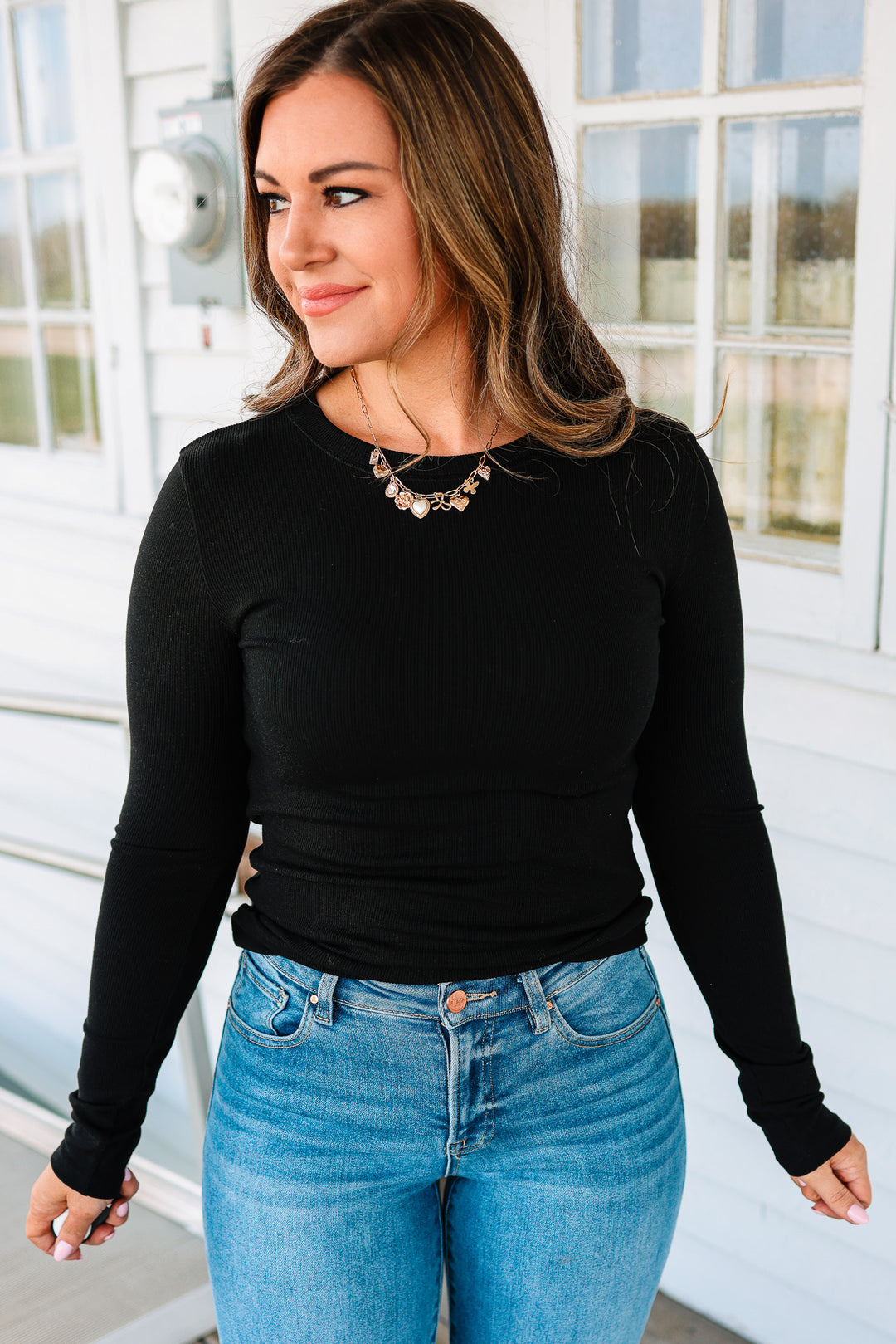 Lennon Fitted Ribbed Top - Black