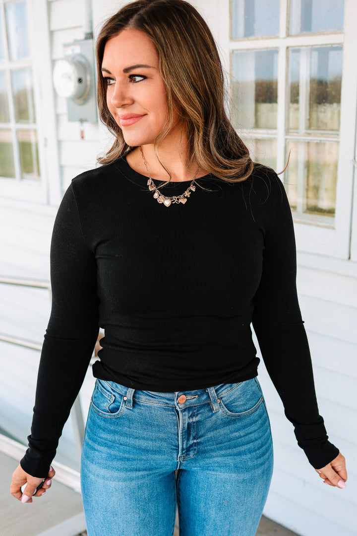 Lennon Fitted Ribbed Top - Black