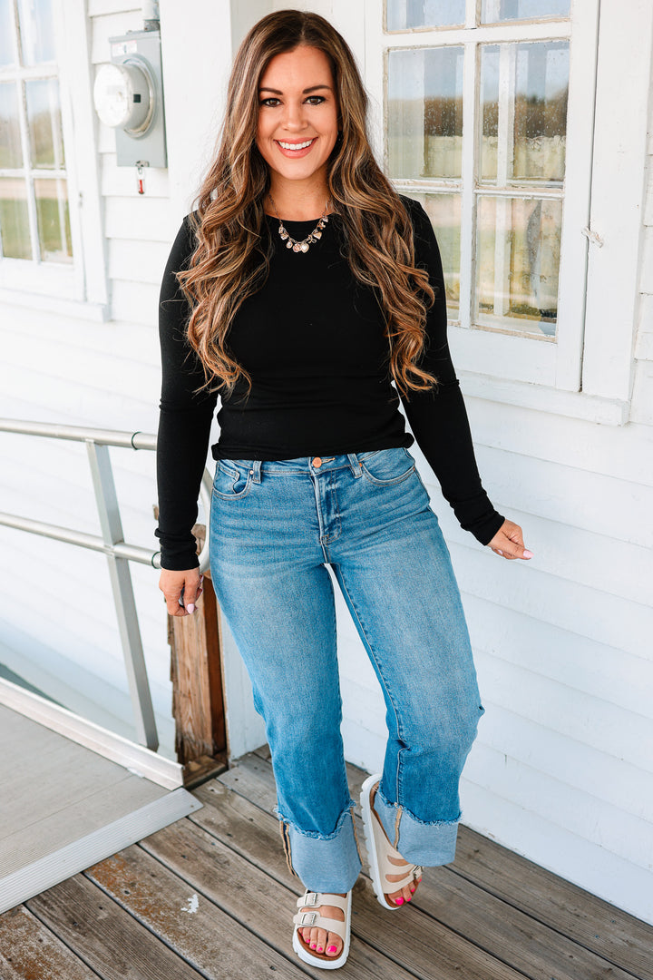 RISEN: Easton Mid Rise Crop Cuffed Jeans