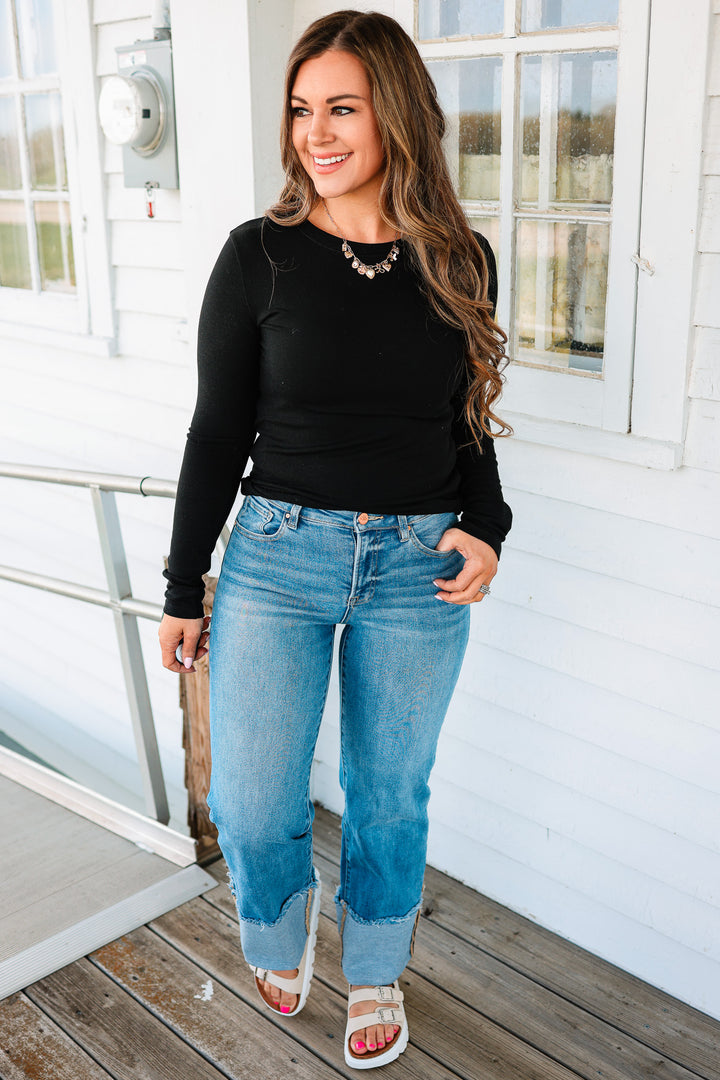 RISEN: Easton Mid Rise Crop Cuffed Jeans
