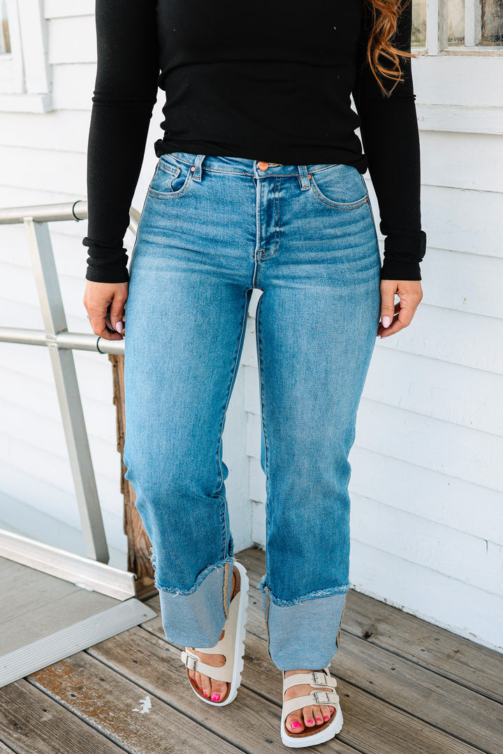 RISEN: Easton Mid Rise Crop Cuffed Jeans