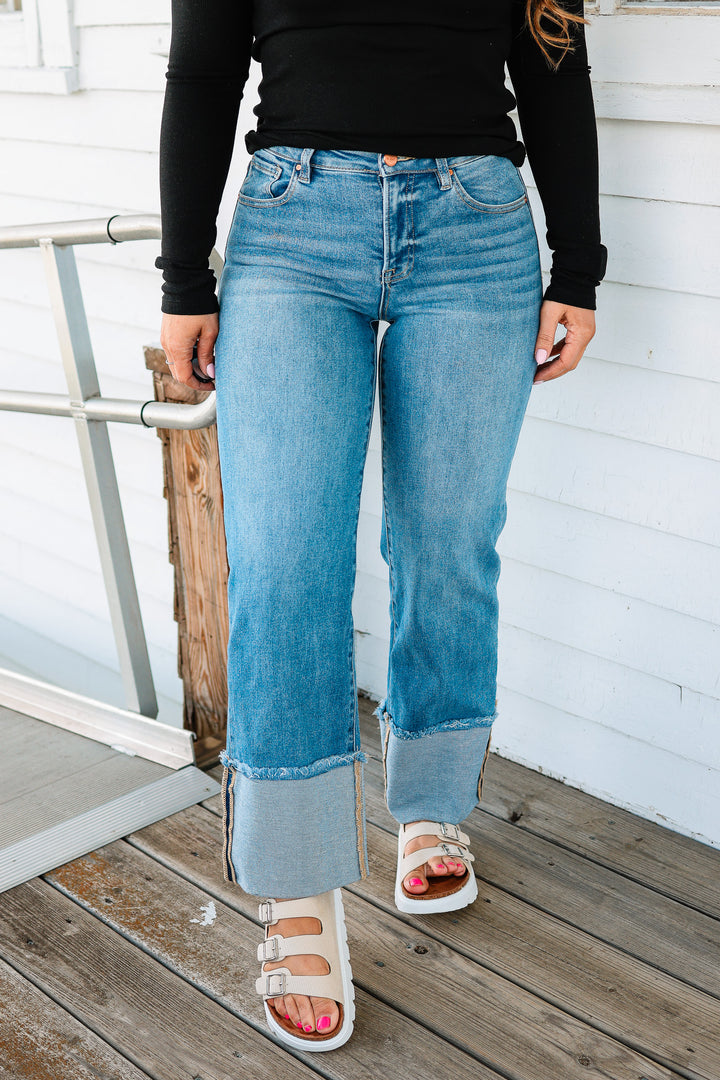 RISEN: Easton Mid Rise Crop Cuffed Jeans
