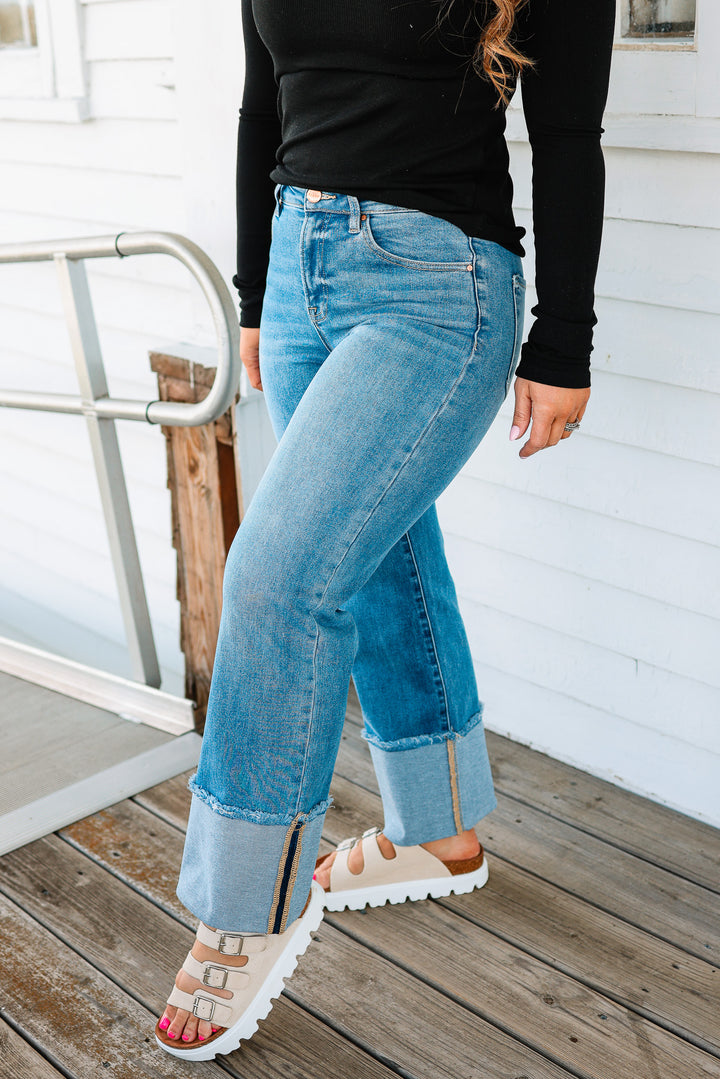 RISEN: Easton Mid Rise Crop Cuffed Jeans