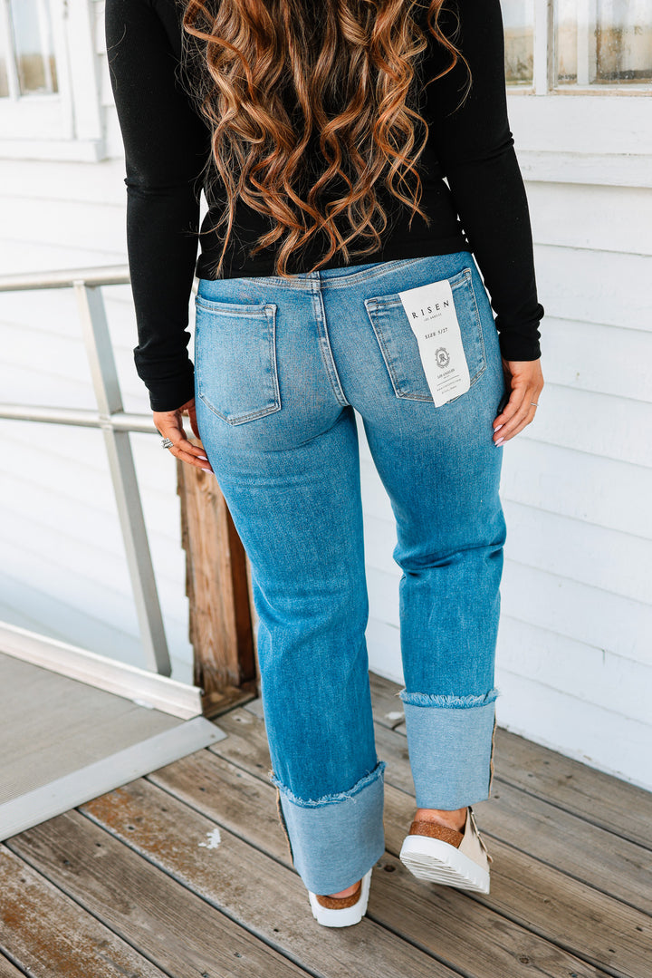 RISEN: Easton Mid Rise Crop Cuffed Jeans