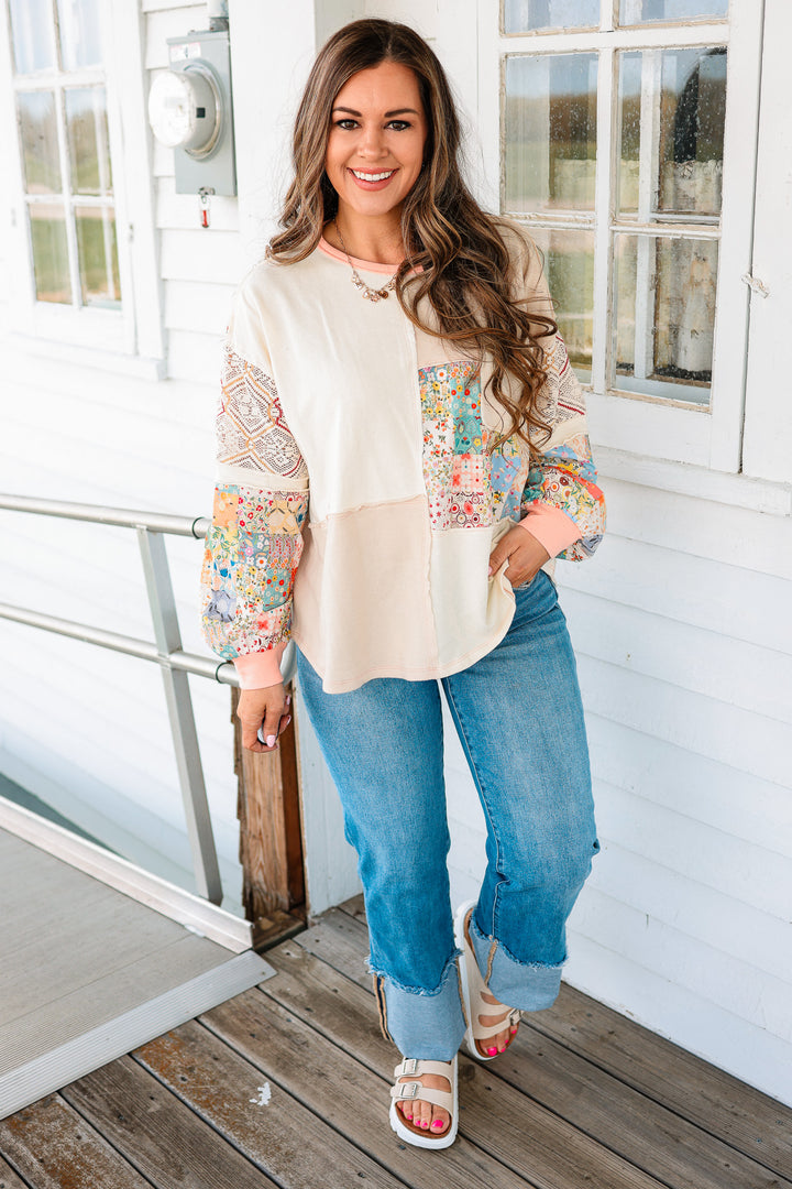 Indie Floral and Lace Patchwork Top