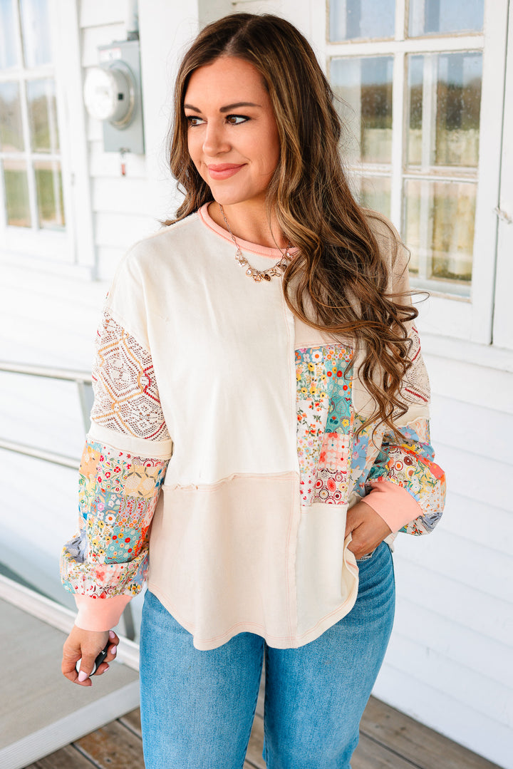 Indie Floral and Lace Patchwork Top