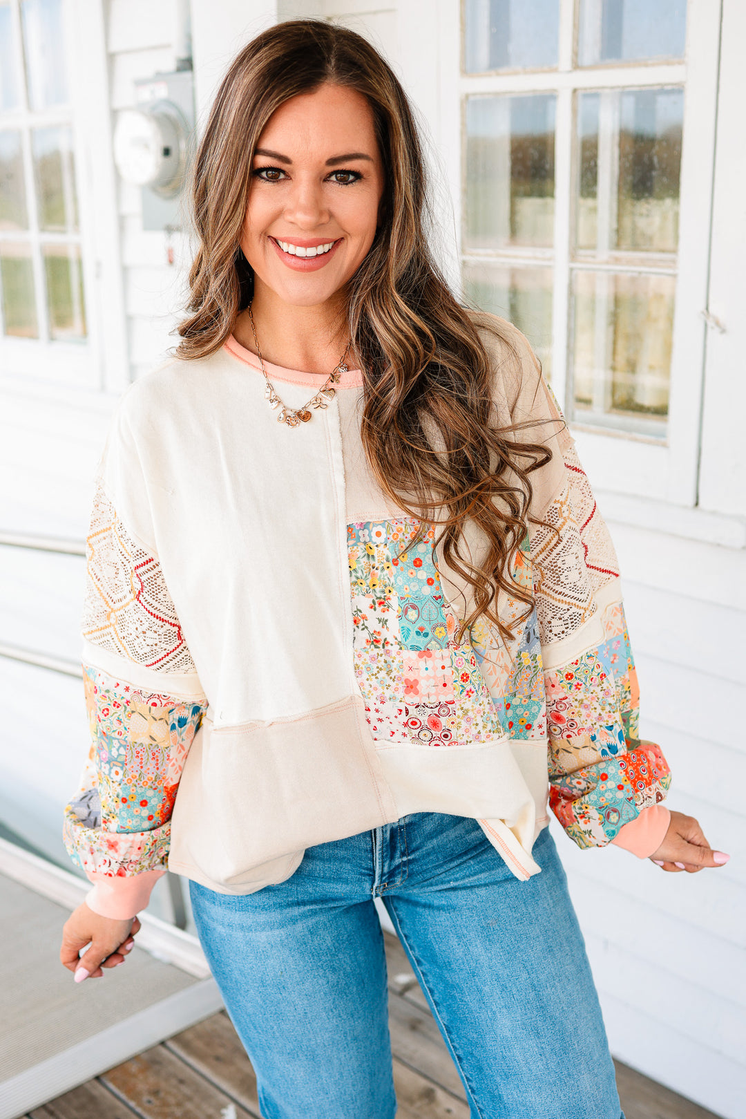 Indie Floral and Lace Patchwork Top