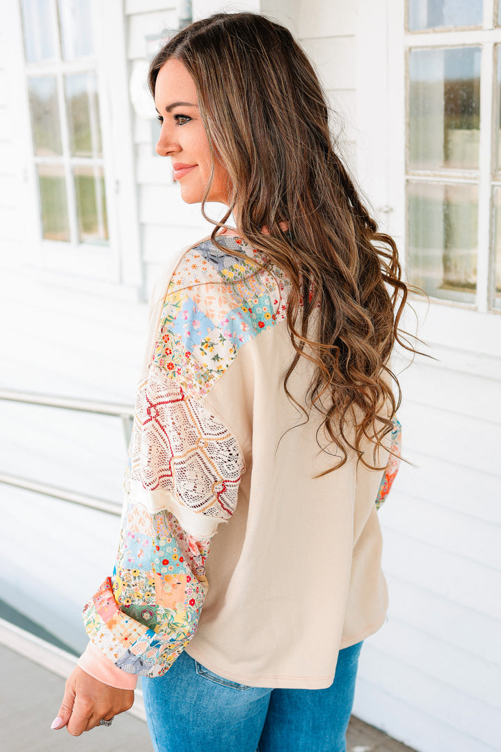 Indie Floral and Lace Patchwork Top