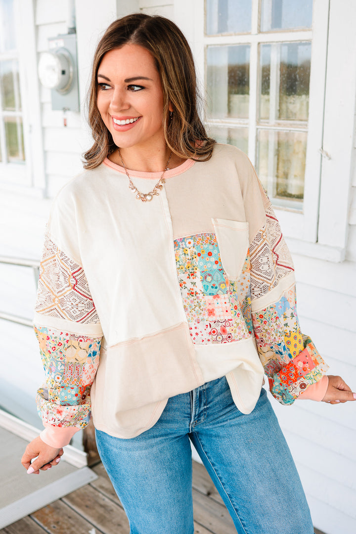 Indie Floral and Lace Patchwork Top