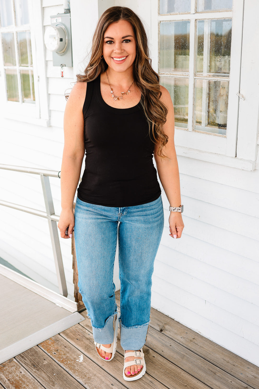 Mila Ribbed Scoop Neck Tank - Black