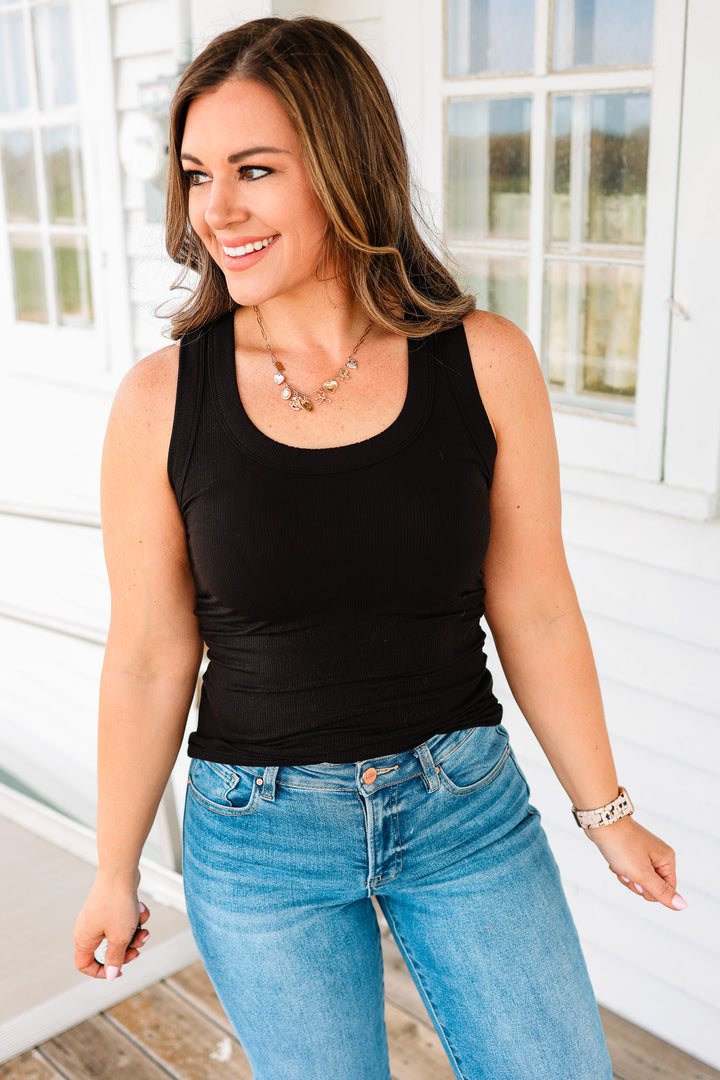 Mila Ribbed Scoop Neck Tank - Black