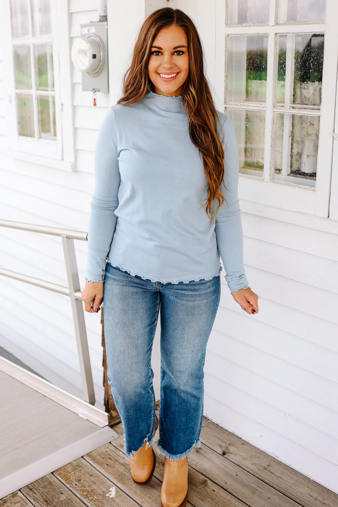 Lauren Lettuce Edge Long Sleeve - Light Blue