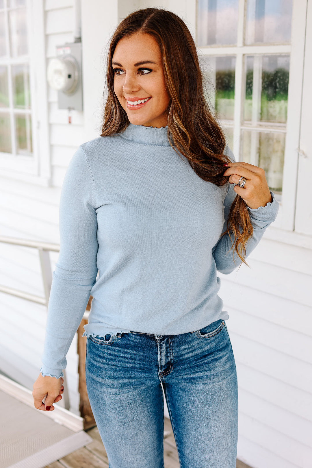 Lauren Lettuce Edge Long Sleeve - Light Blue