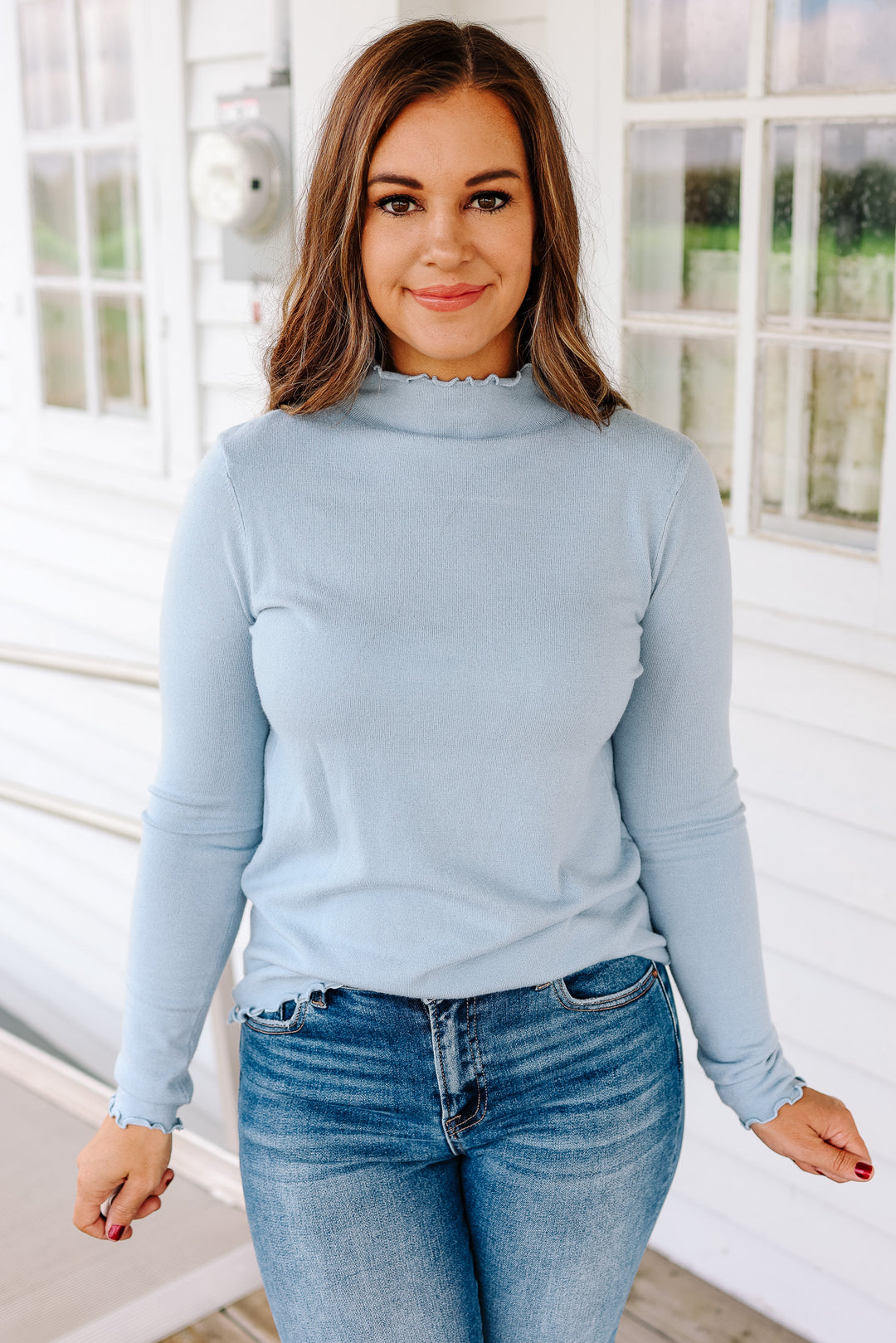 Lauren Lettuce Edge Long Sleeve - Light Blue