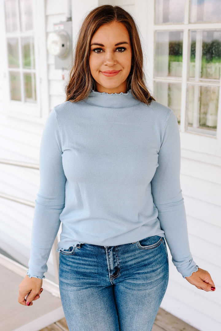 Lauren Lettuce Edge Long Sleeve - Light Blue