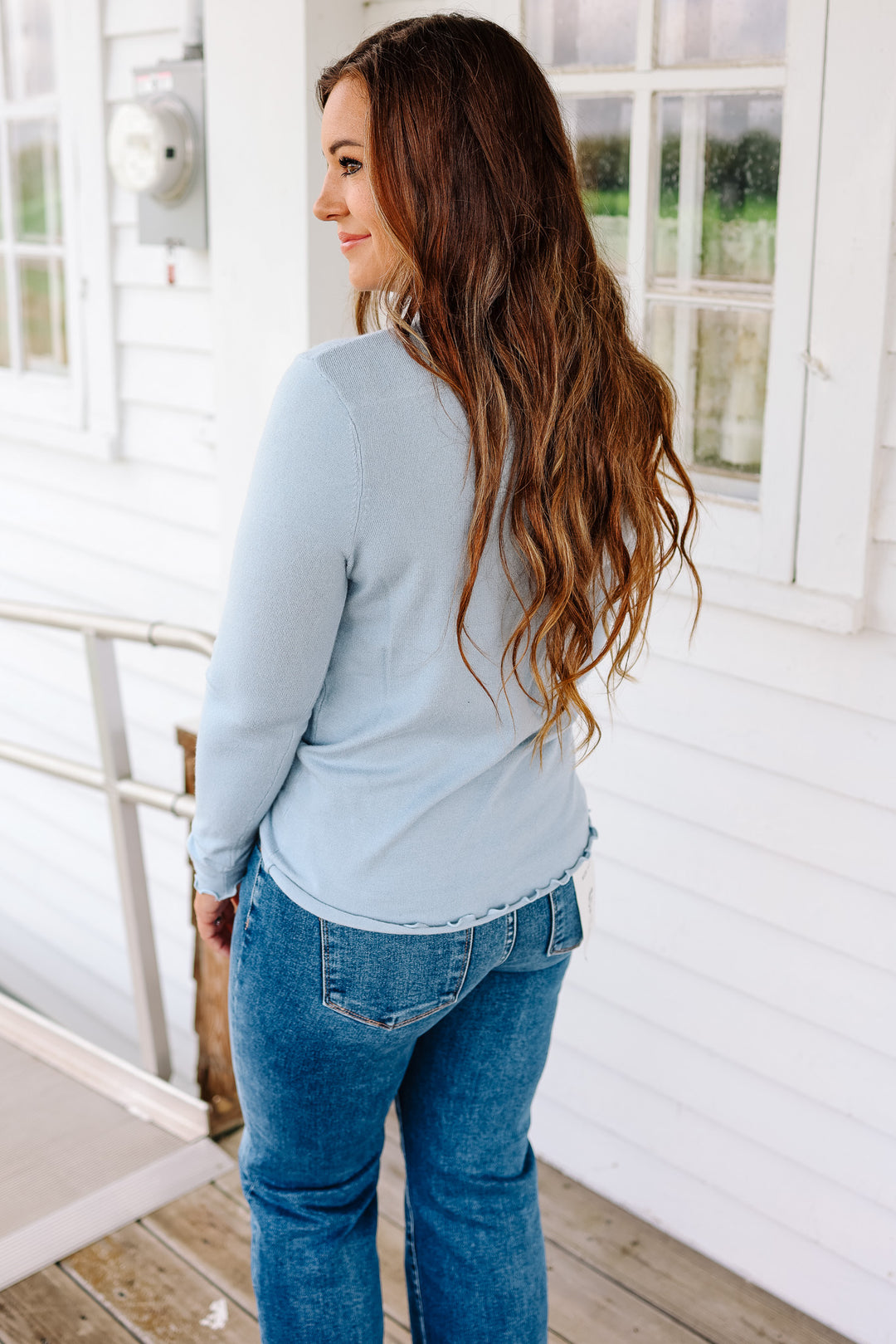 Lauren Lettuce Edge Long Sleeve - Light Blue