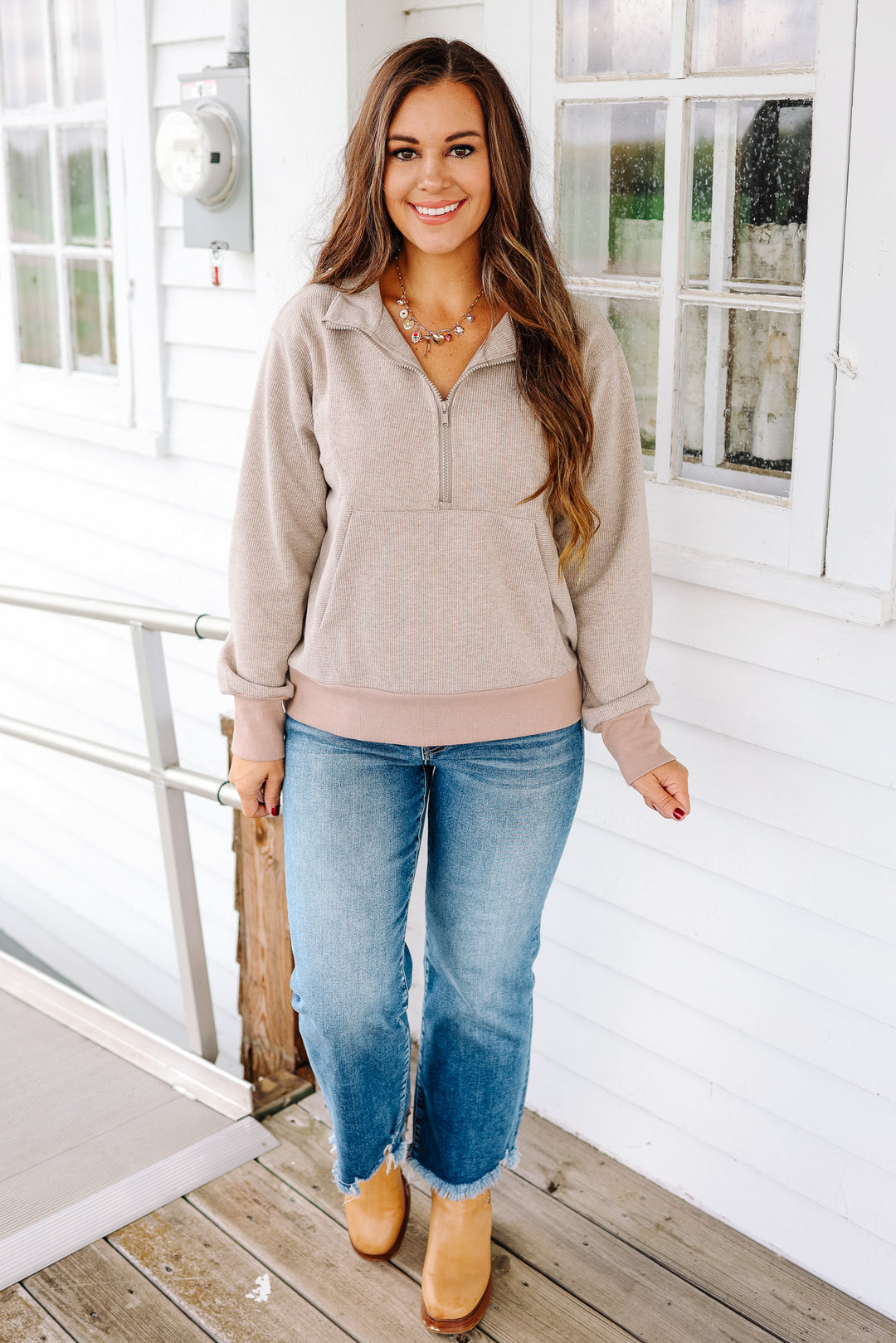 Calla Half Zip Wool Top - Brown