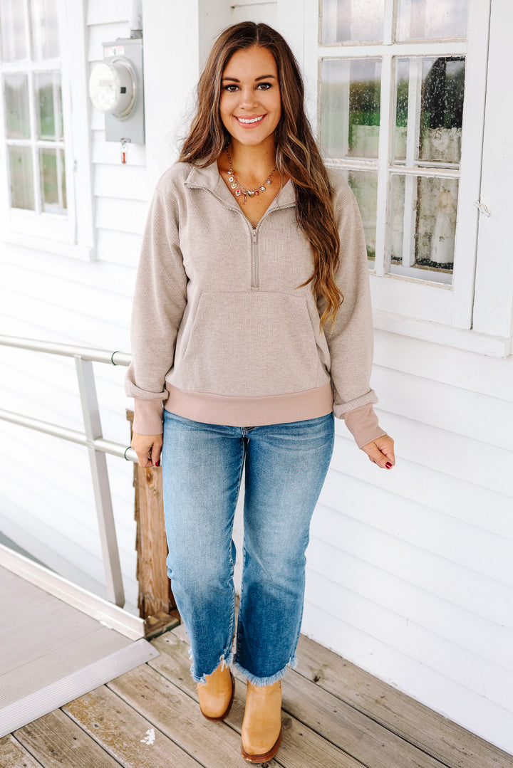 Calla Half Zip Wool Top - Brown