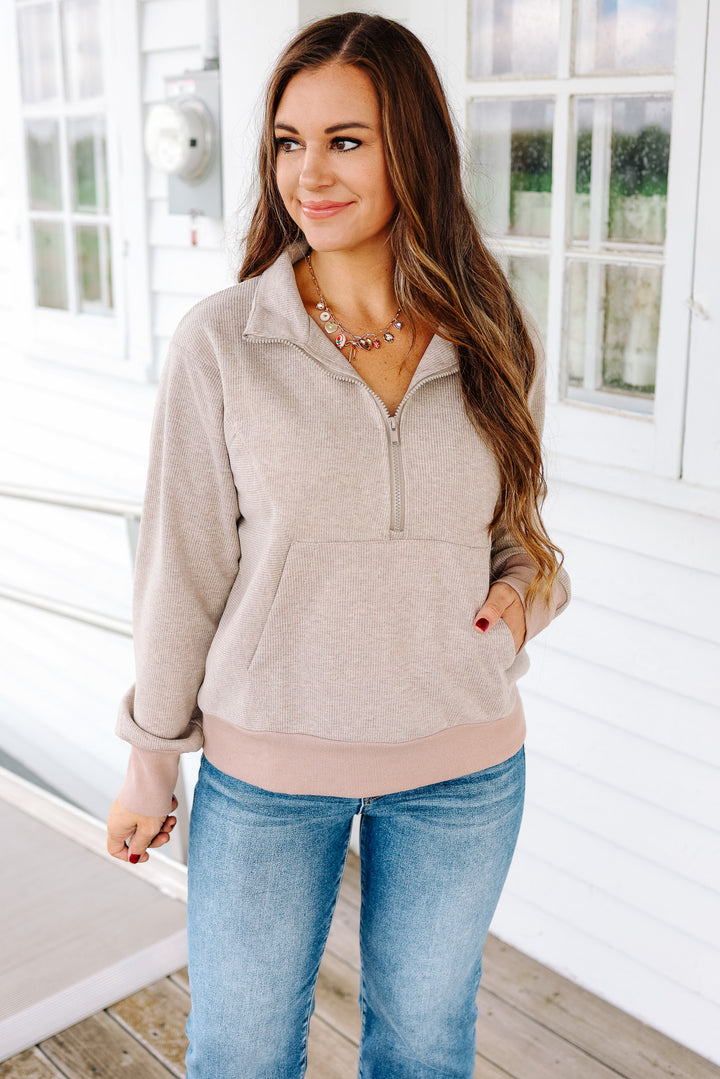 Calla Half Zip Wool Top - Brown