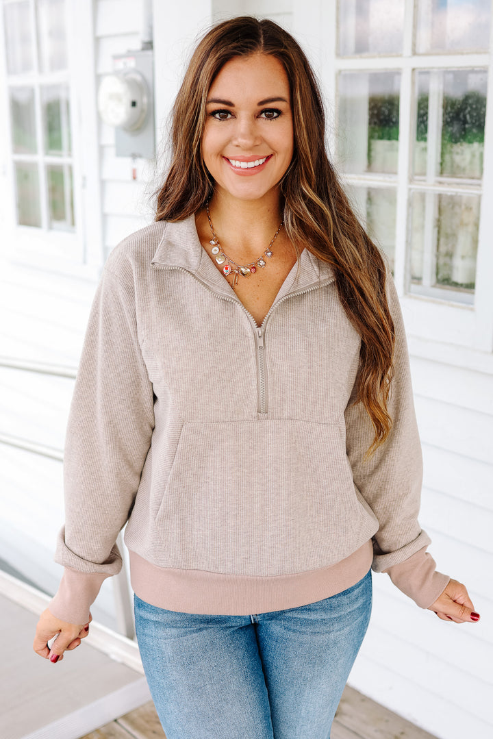 Calla Half Zip Wool Top - Brown