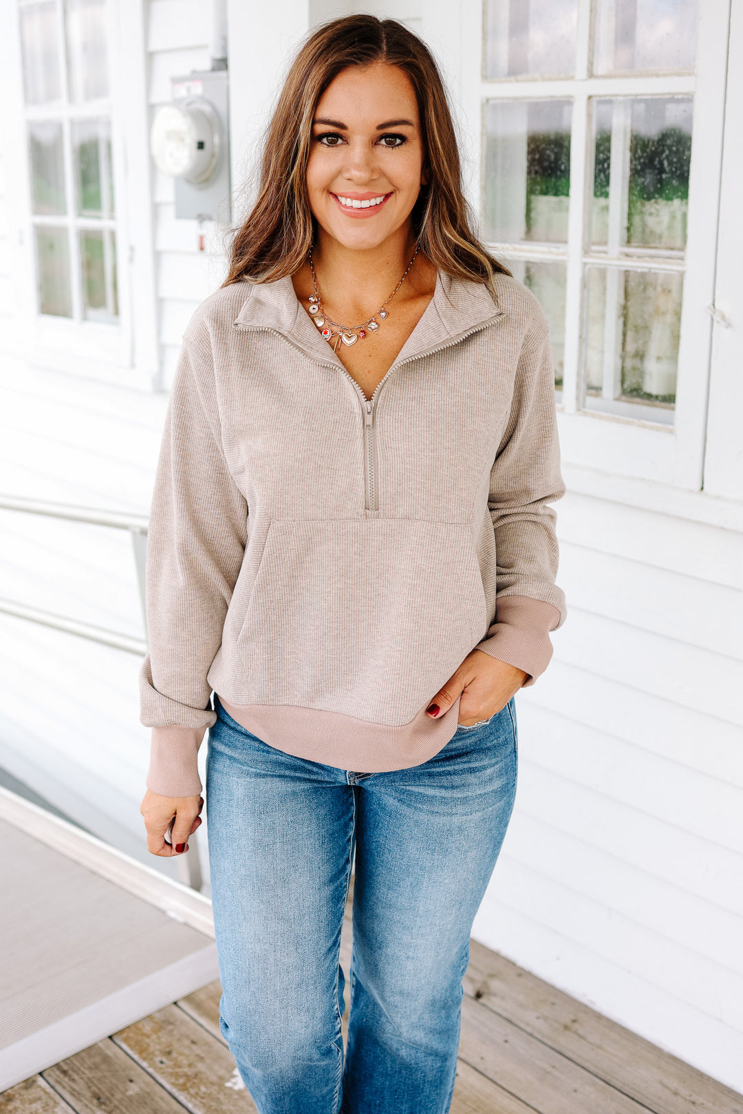 Calla Half Zip Wool Top - Brown