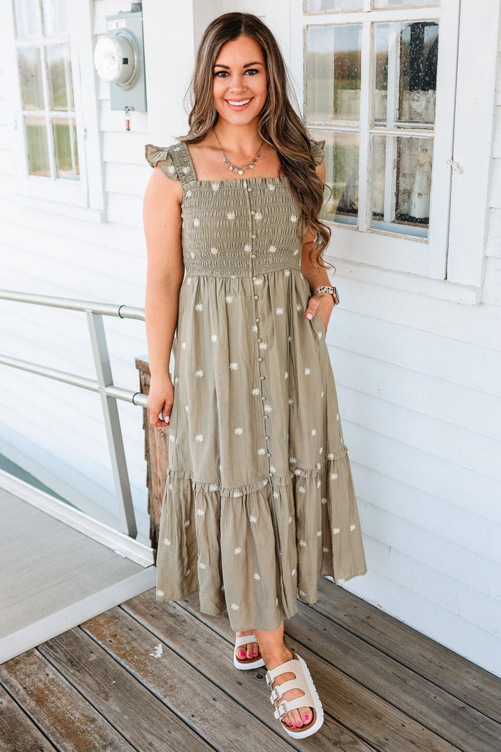 Rhea Daisy Embroidered Maxi Dress