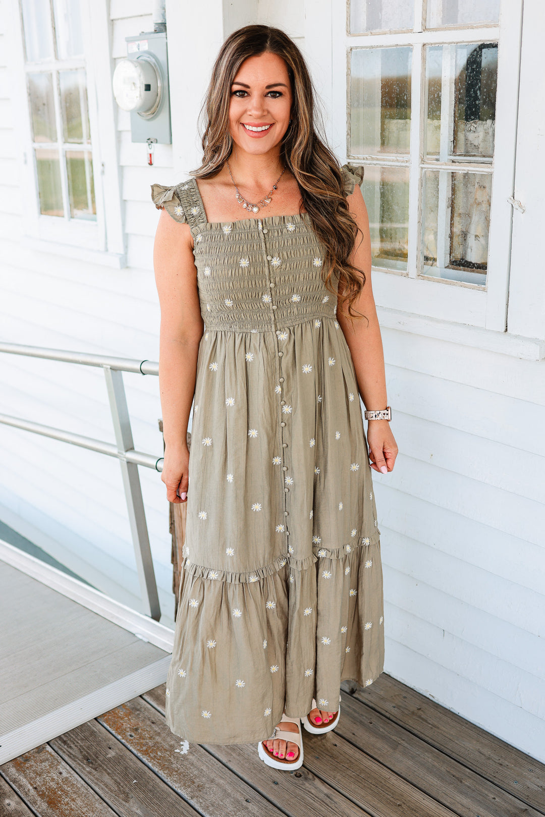 Rhea Daisy Embroidered Maxi Dress