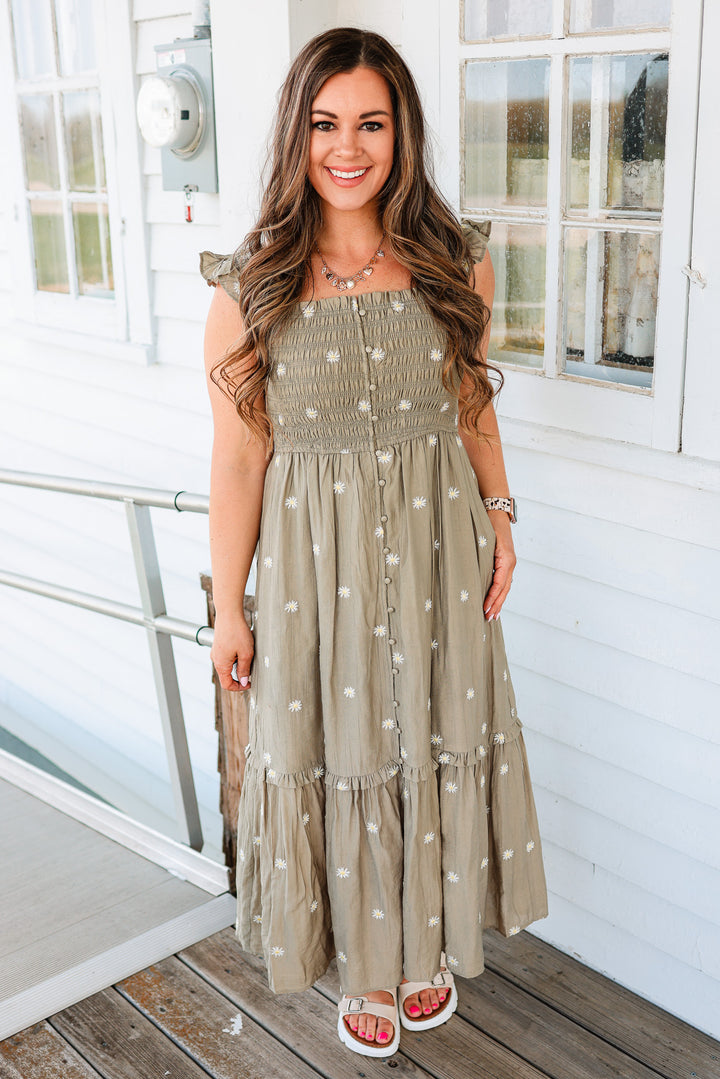 Rhea Daisy Embroidered Maxi Dress