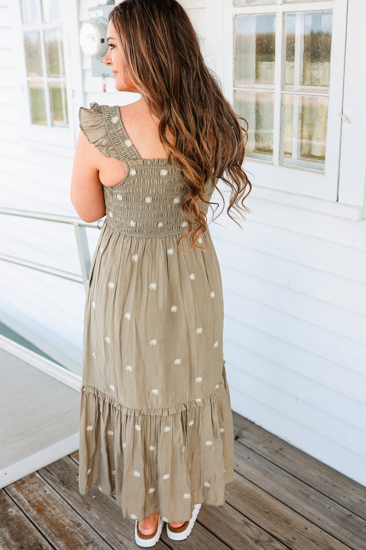 Rhea Daisy Embroidered Maxi Dress