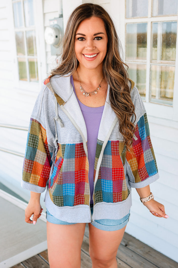 Esme Multicolor Checker Hoodie Cardigan