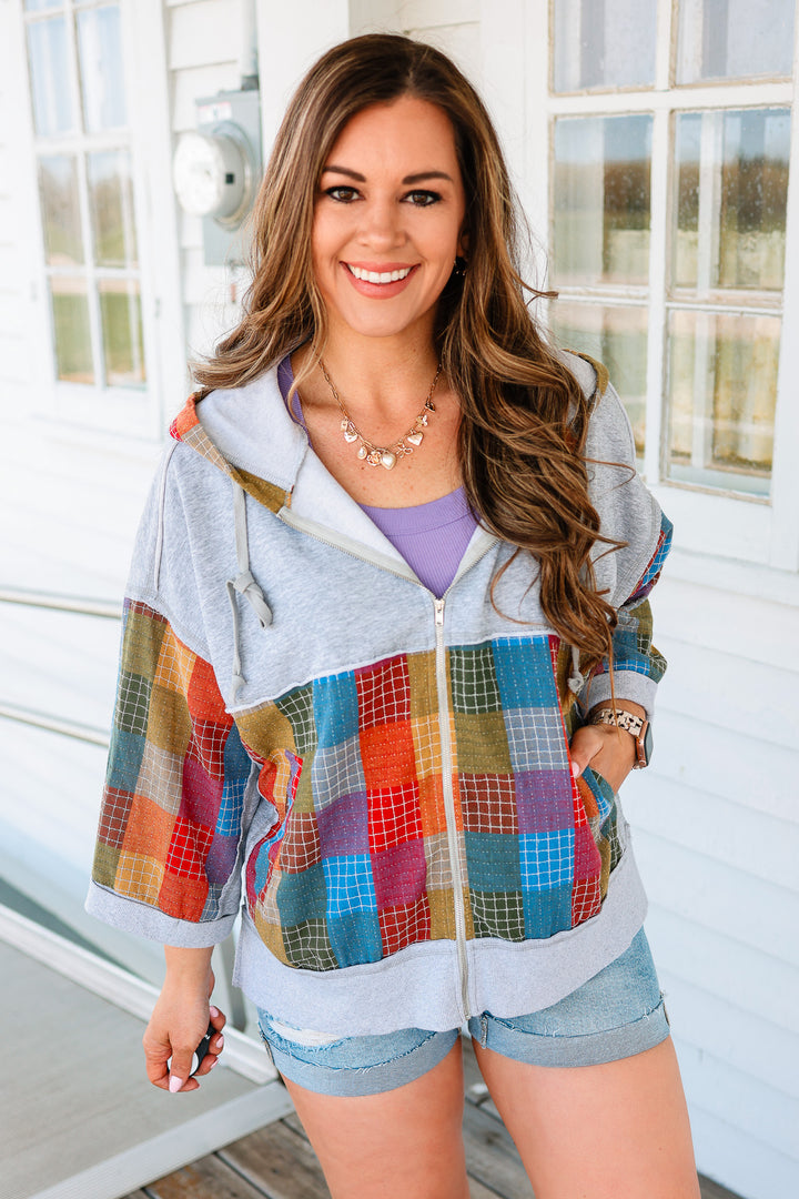 Esme Multicolor Checker Hoodie Cardigan