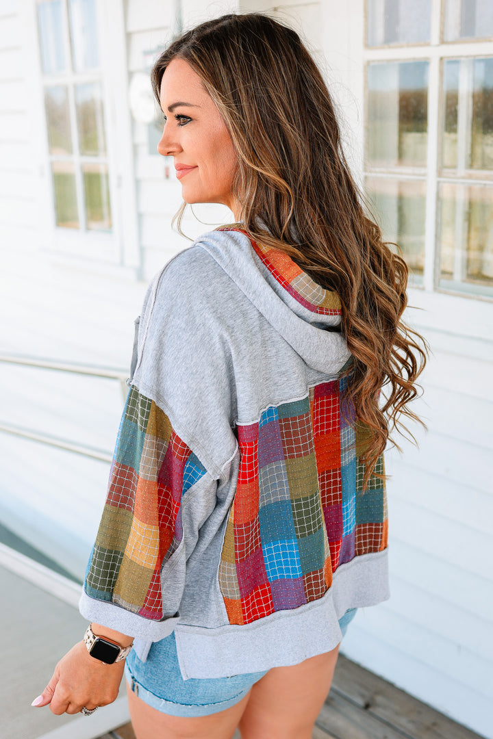 Esme Multicolor Checker Hoodie Cardigan