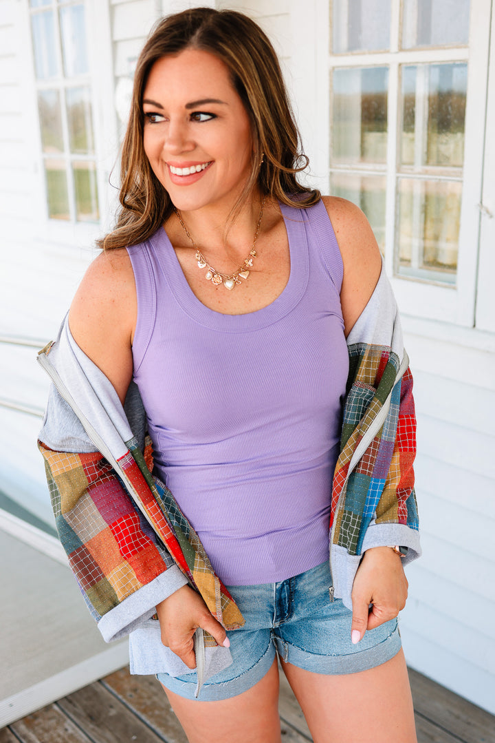 Mila Ribbed Scoop Neck Tank - Lavender