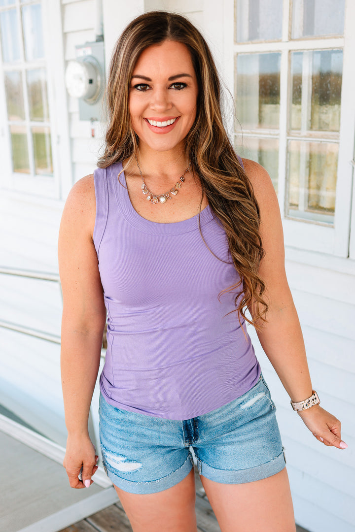Mila Ribbed Scoop Neck Tank - Lavender