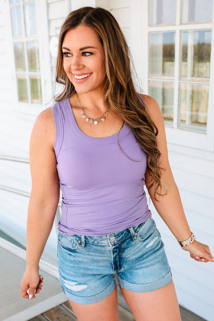 Mila Ribbed Scoop Neck Tank - Lavender