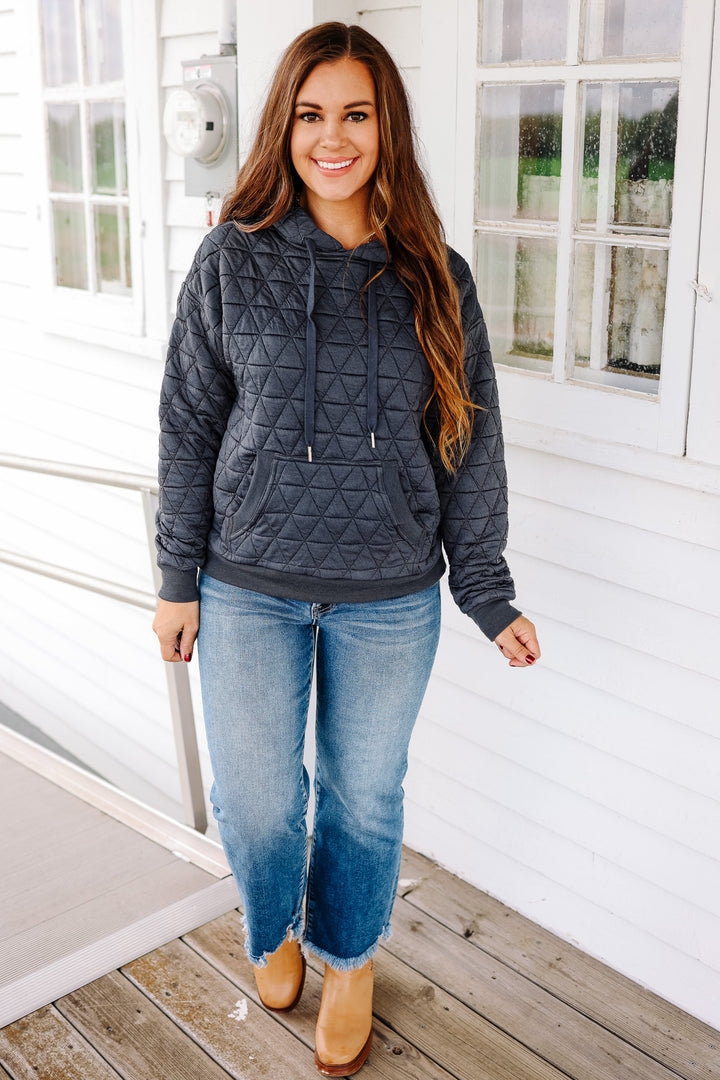 Eloise Quilted Hoodie - Charcoal