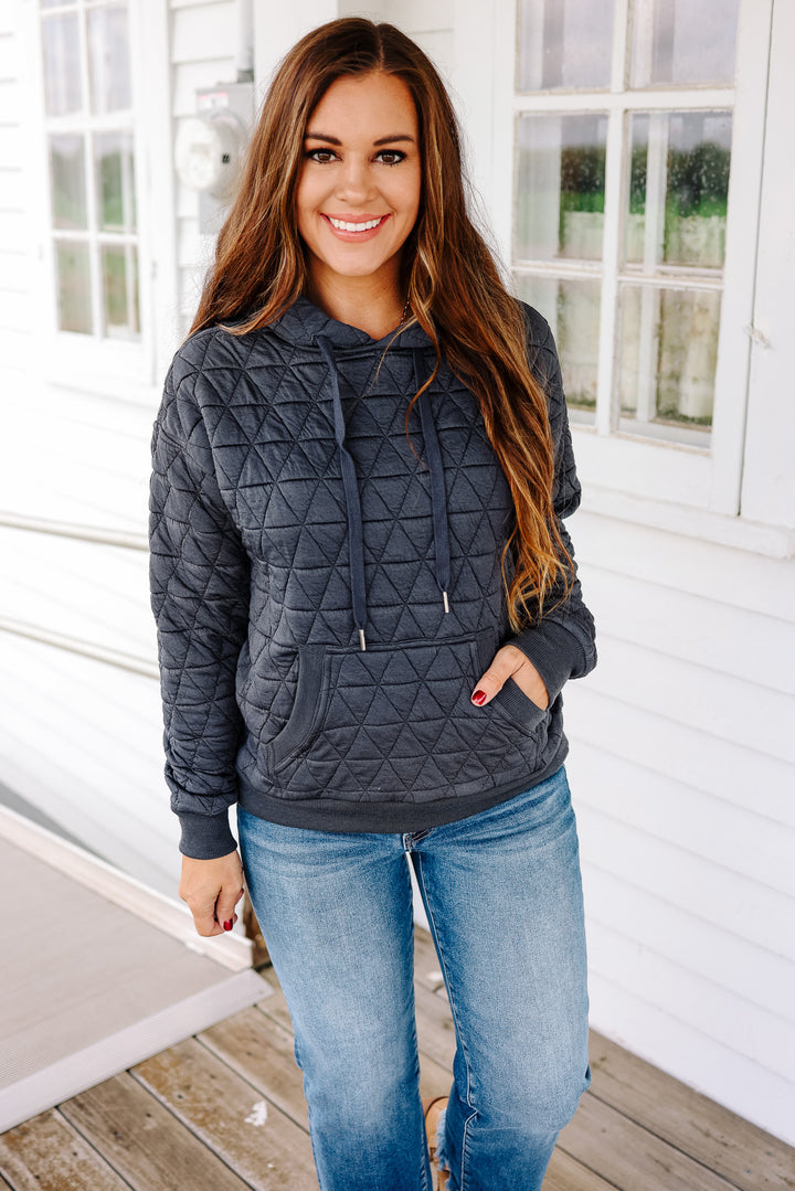 Eloise Quilted Hoodie - Charcoal