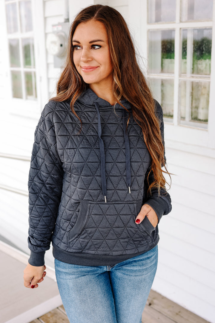 Eloise Quilted Hoodie - Charcoal