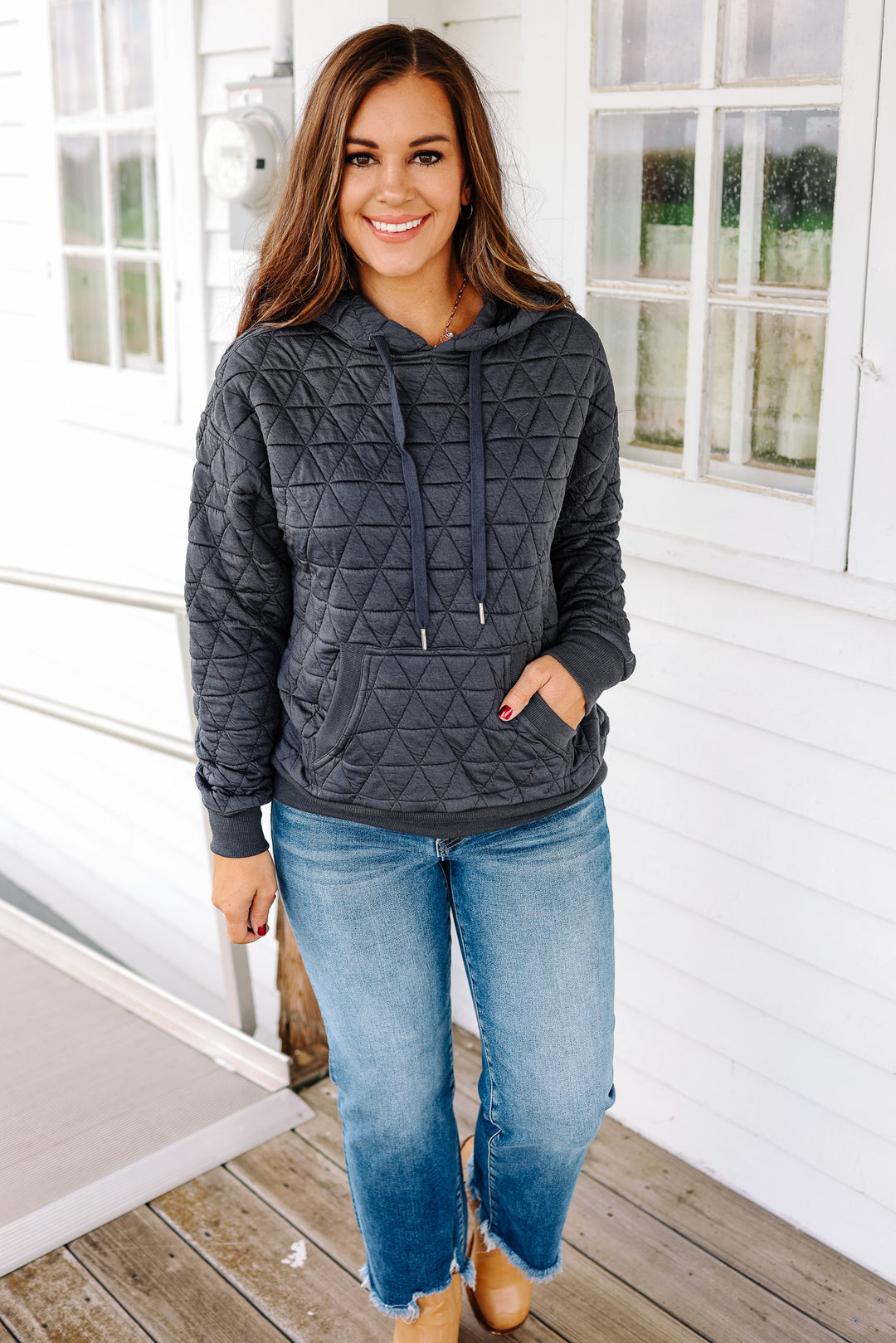 Eloise Quilted Hoodie - Charcoal