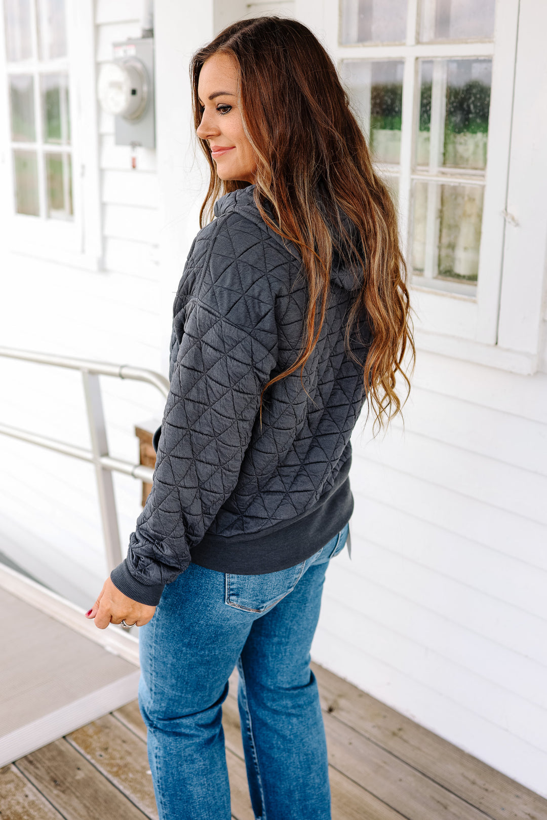 Eloise Quilted Hoodie - Charcoal