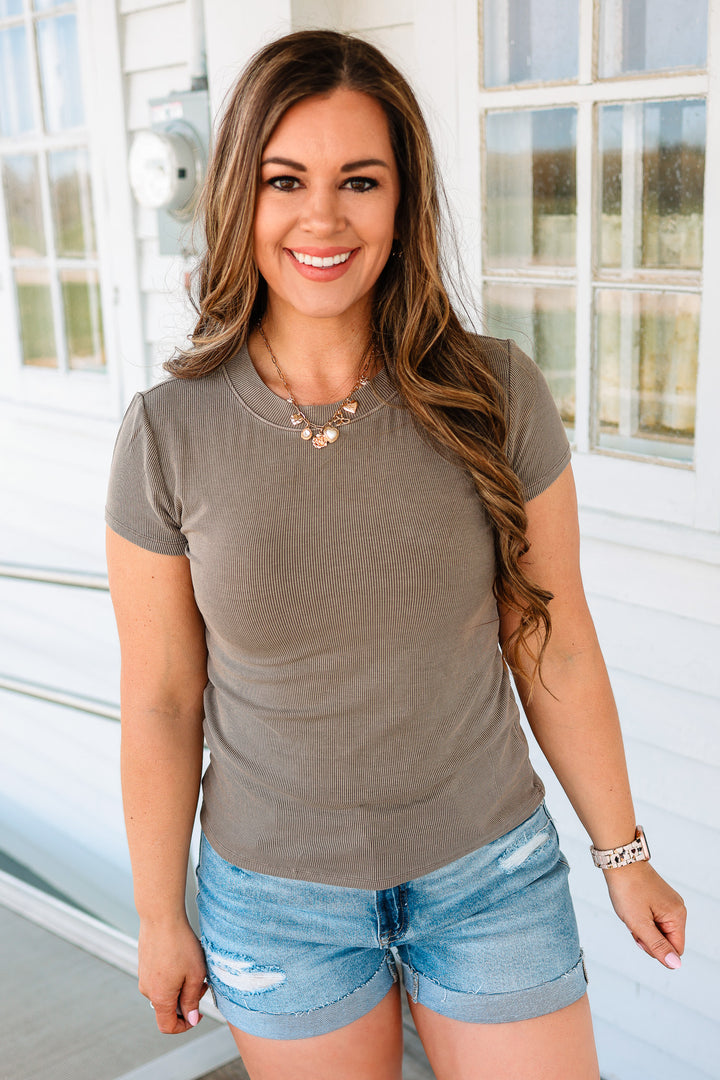 Leo Ribbed Tee - Cappuccino