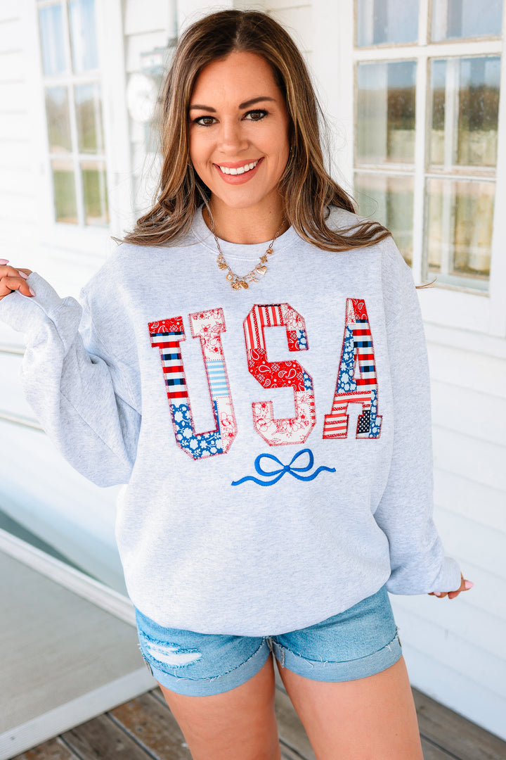 Stars, Stripes, & Stitches Crewneck Sweatshirt - Ash Grey