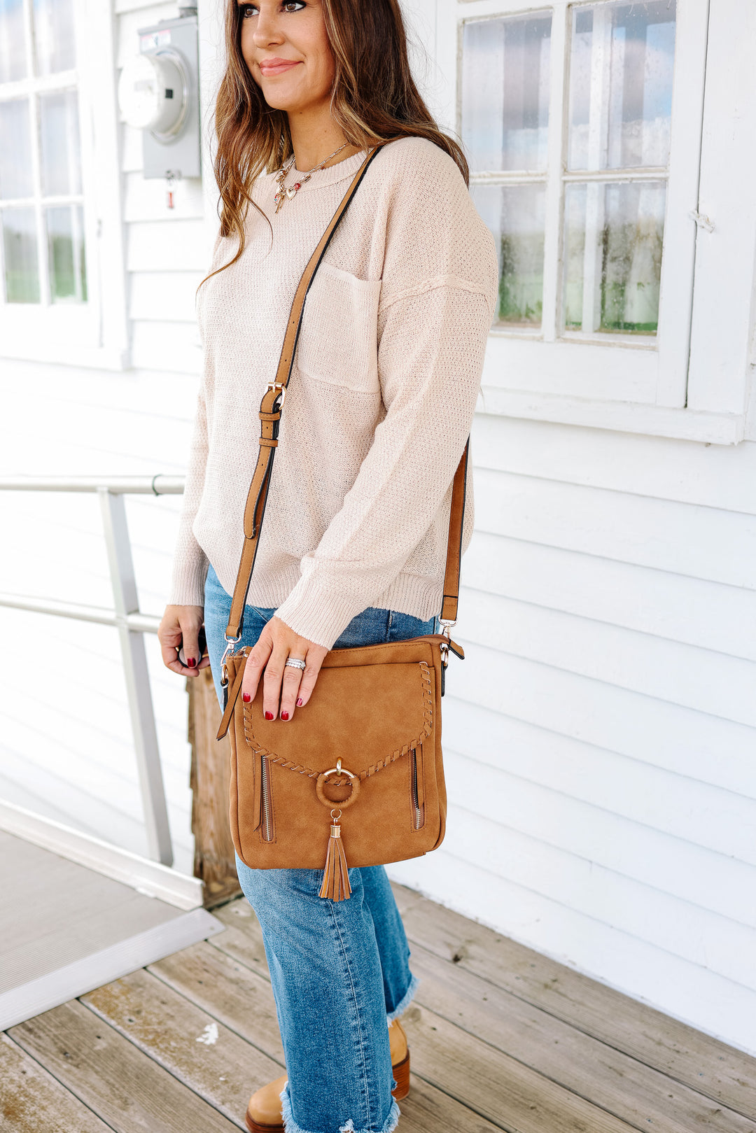 Layla Whipstitch Crossbody - Brown