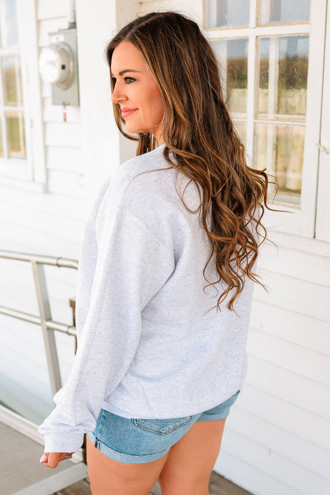 Stars, Stripes, & Stitches Crewneck Sweatshirt - Ash Grey