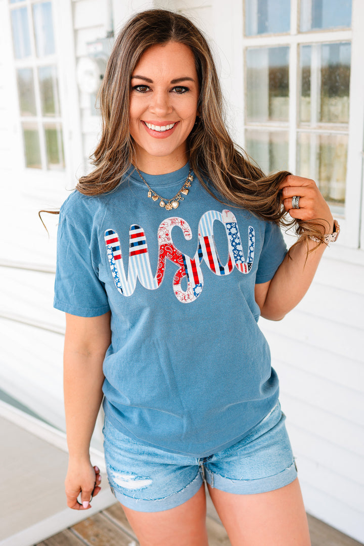 All American Patchwork Graphic Tee - Blue Jean