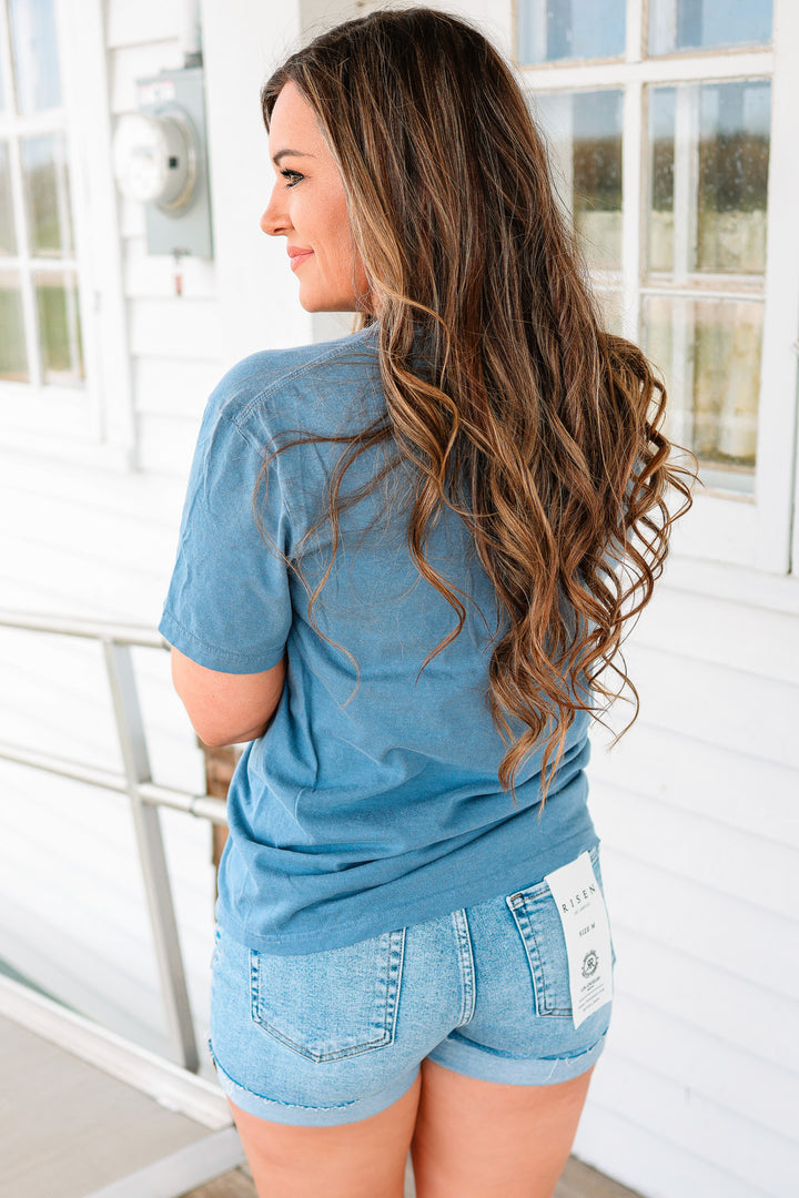 All American Patchwork Graphic Tee - Blue Jean