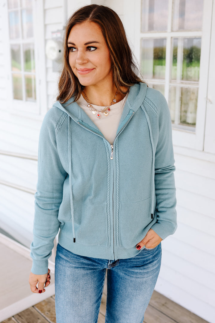 Elowen Zip Up Sweater Hoodie - Dusty Blue